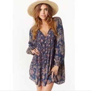 Free People Blue Floral Bohemian Mini Dress